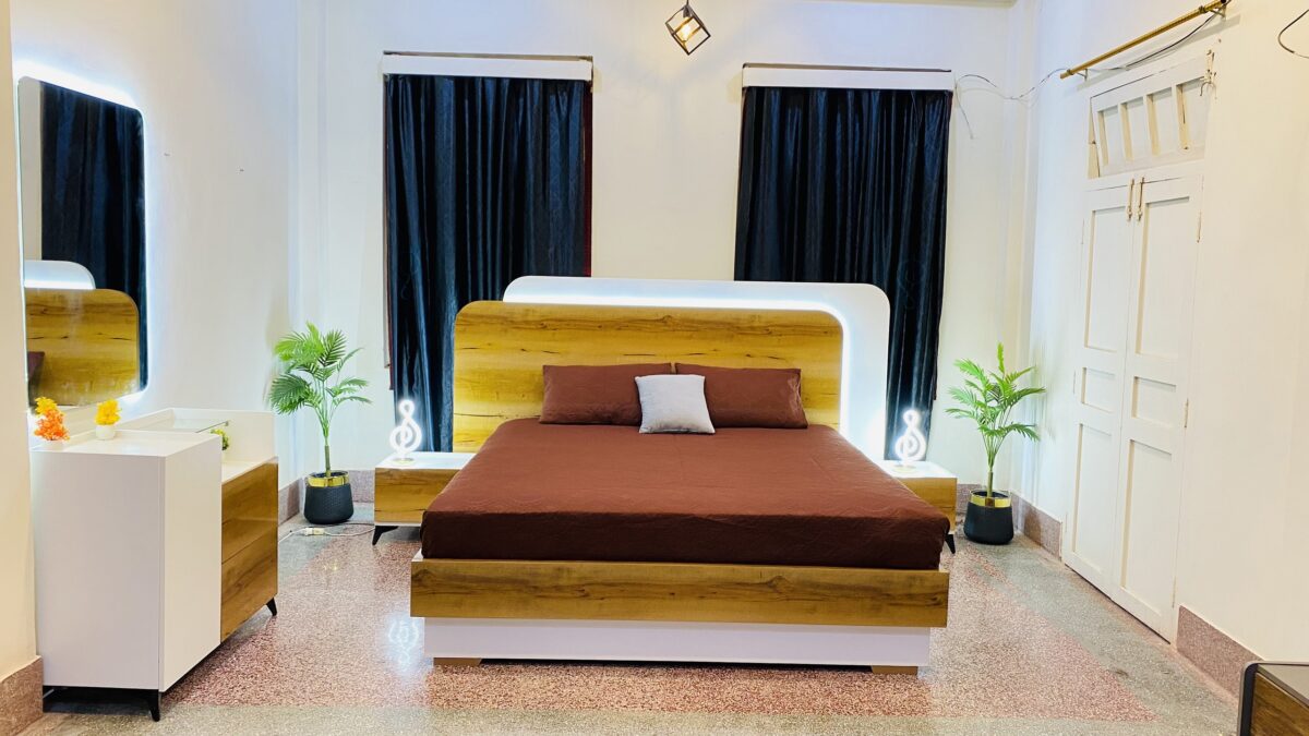 Amber White Bed with 2 Side Tables, Dresser